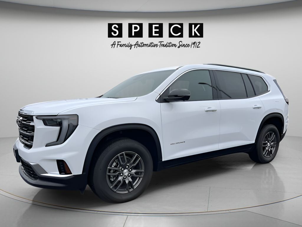 2026 GMC Acadia Elevation in Summit White — front three-quarter view
