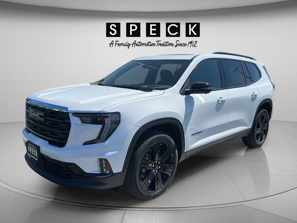 2026 GMC Acadia Elevation in Summit White — front three-quarter view