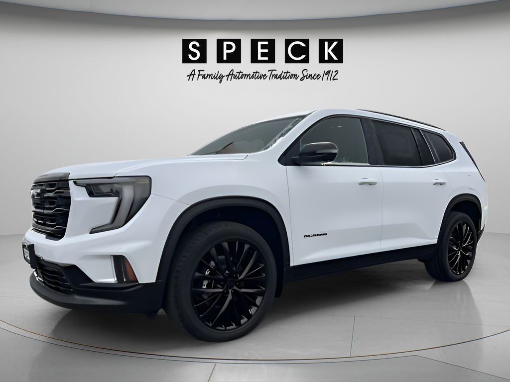 2026 GMC Acadia Elevation in Glacier White Tricoat — front three-quarter view