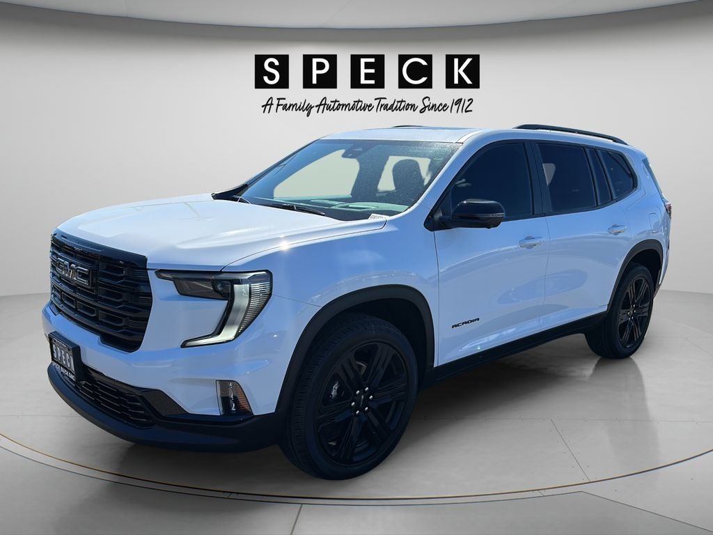 2026 GMC Acadia Elevation in Summit White — front three-quarter view