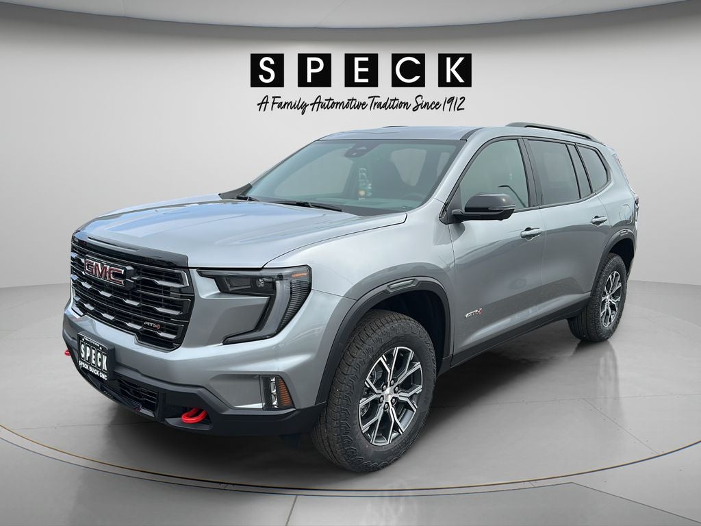 2026 GMC Acadia AT4 in Sterling Metallic — front three-quarter view