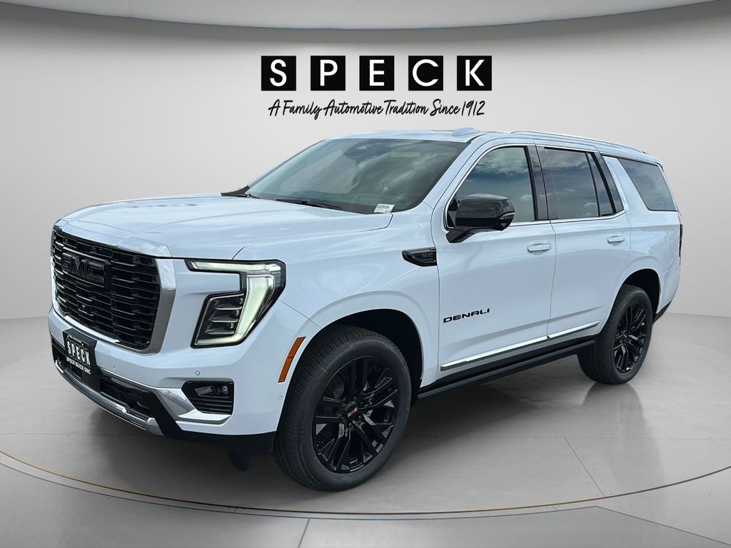2026 GMC Yukon Denali in Glacier White Tricoat — front three-quarter view