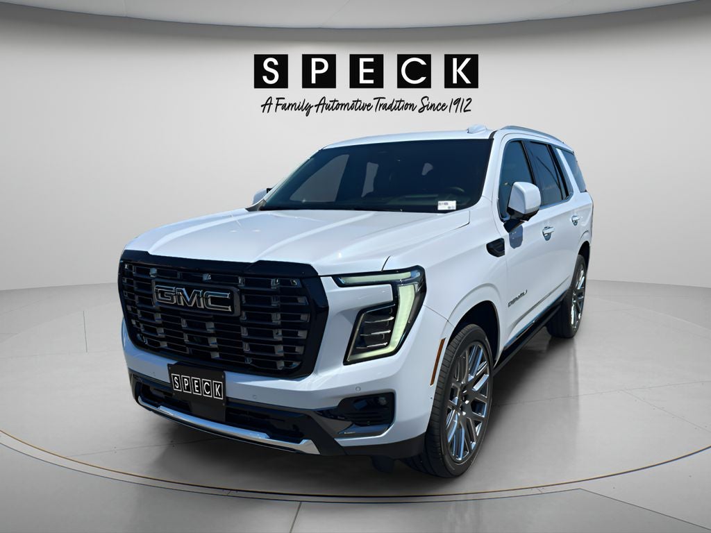 2026 GMC Yukon Denali Ultimate in Glacier White Tricoat — front three-quarter view
