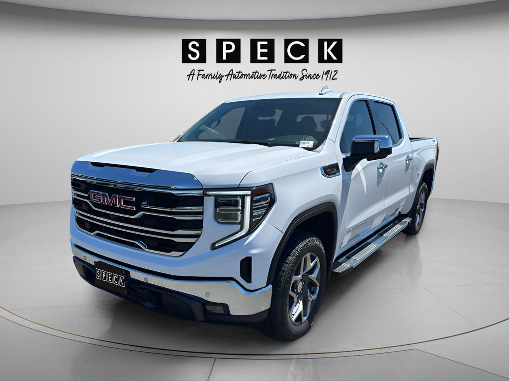 2026 GMC Sierra 1500 SLT in Summit White — front three-quarter view