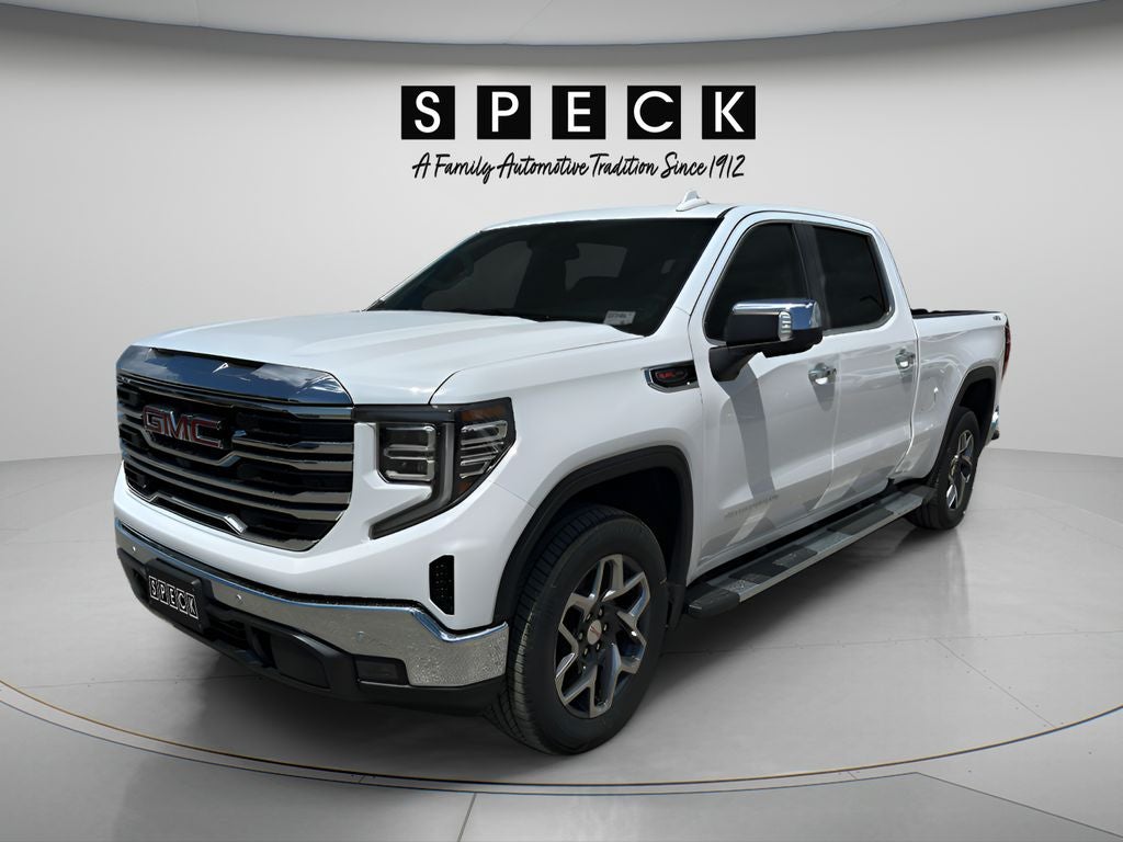 2026 GMC Sierra 1500 SLT in Summit White — front three-quarter view