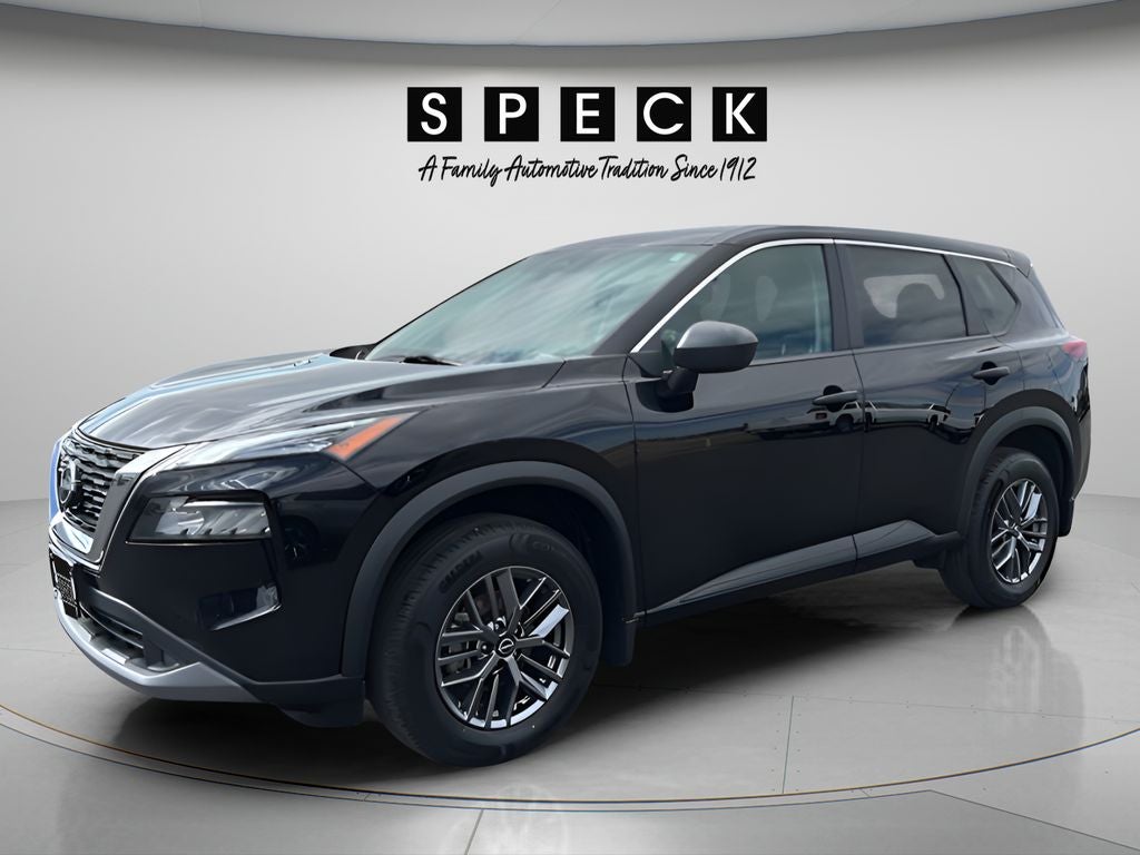 2023 Nissan Rogue S Intelligent AWD in Super Black — front three-quarter view